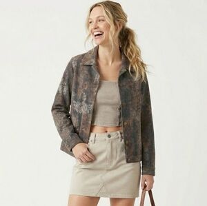 Vintage Southwestern Coastal Cowgirl Floral Tapestry Boho Trucker Jacket Medium